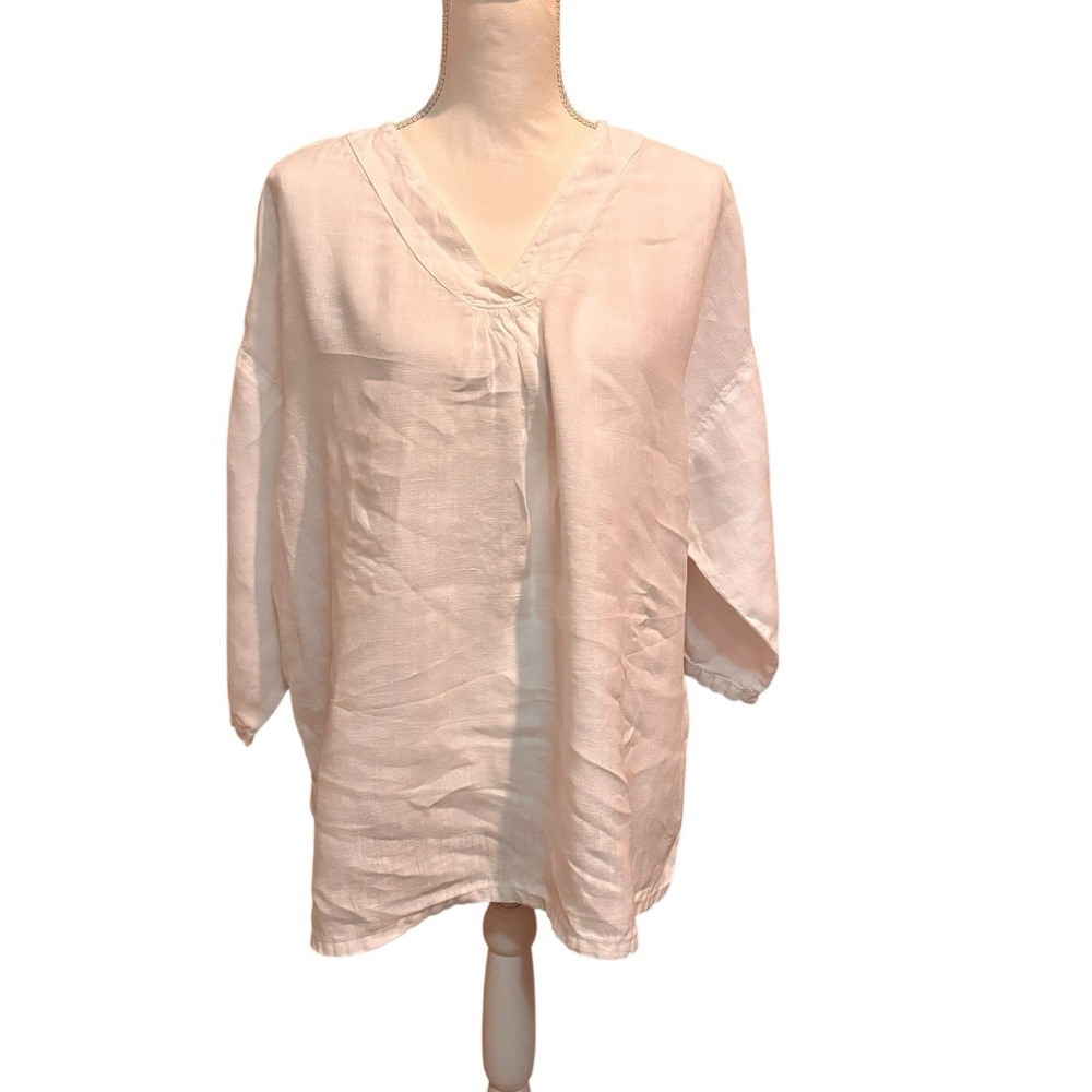 Vintage Match Point‎ White Linen Tunic Blouse XL Made USA  Boho